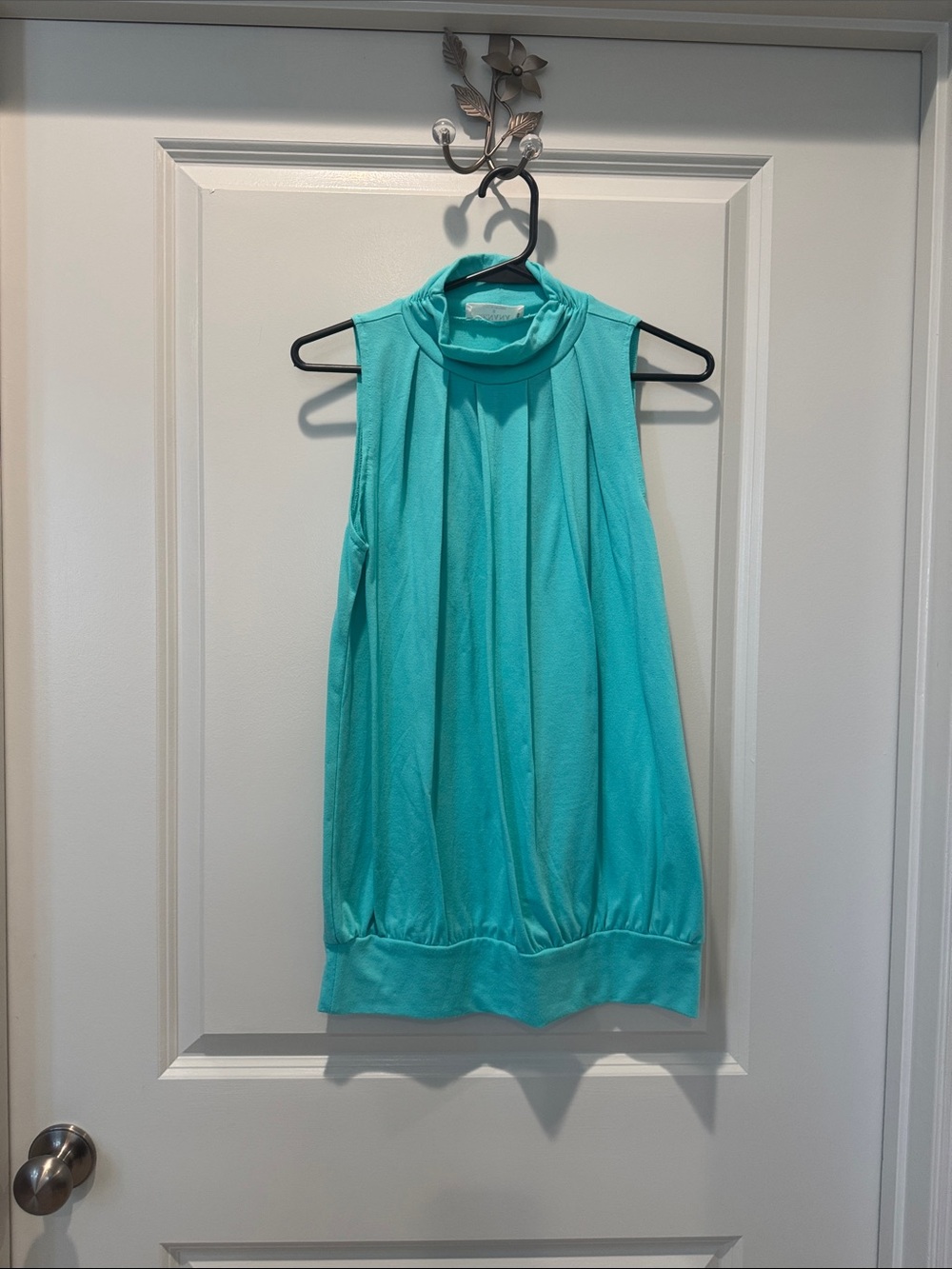 Zenana Outfitters Turquoise High-Neck Sleeveless Blouse